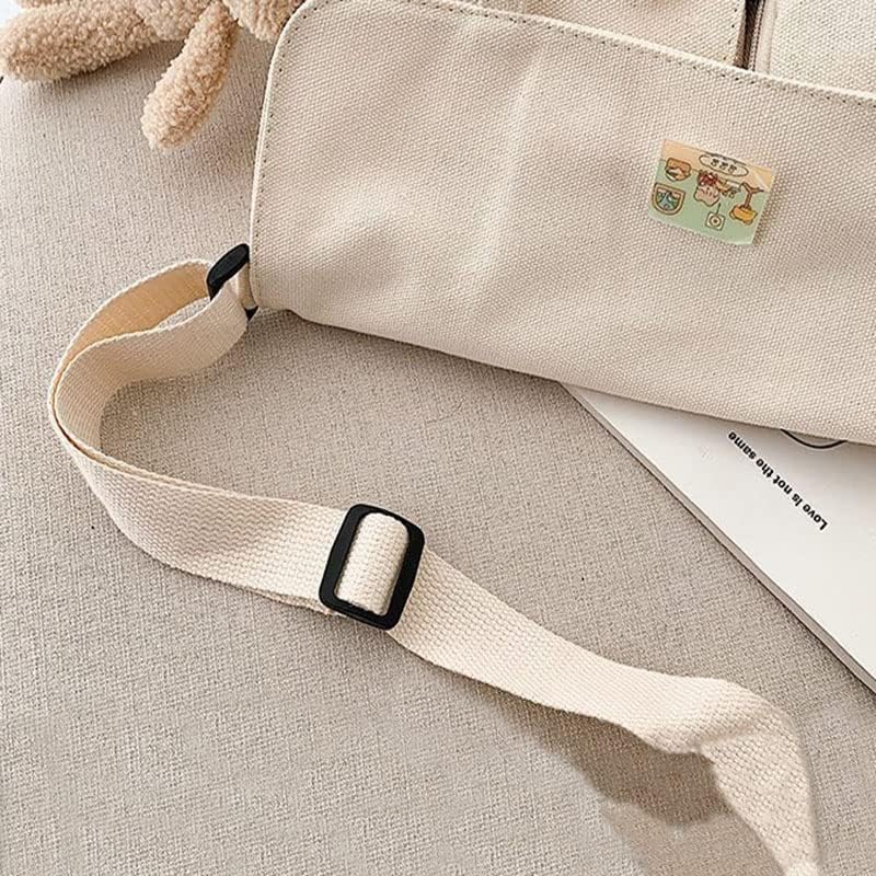PRAGARI Canvas Crossbody Bag Messenger Cute Bag with Pins and Pendant for Women Girls Casual Shoulder Aesthetic School bag - Image 2